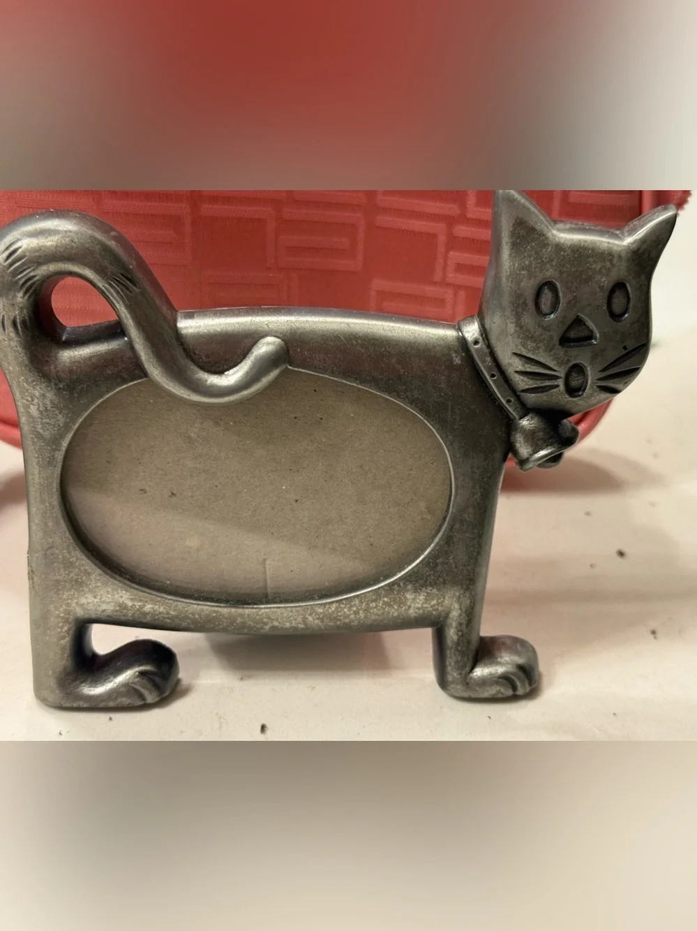 Vintage Cat Picture Frame Pewter Tone Made in Taiwan Kitty Photo Frame